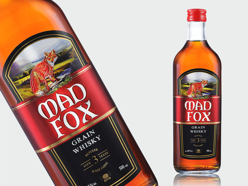 Этикетка для виски Grain Whiskey «Mad Fox»