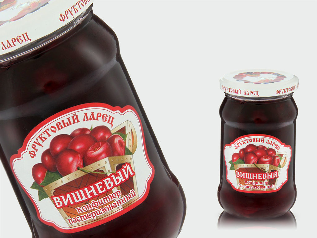 Этикетка для вишневого конфитюра “Фруктовый ларец”